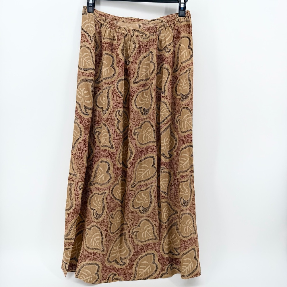 Karen Scott 100% Silk Leaf Print Skirt Large Beach Coverup Vintage Lux Breezy - Picture 2 of 5